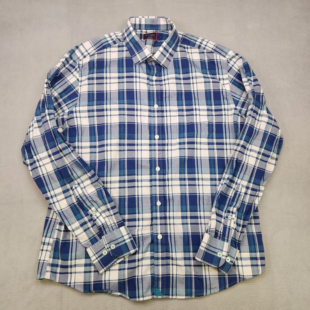 UNTUCKit Shirt Mens XL Blue White Plaid Long Sleeve Button Up Pocket 100% Cotton